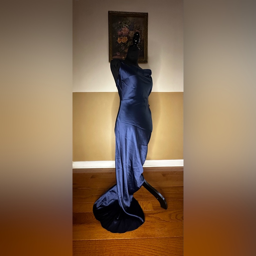 Elegant Navy Blue Satin Dress